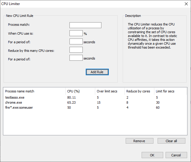 CPU Limiter configuration screenshot