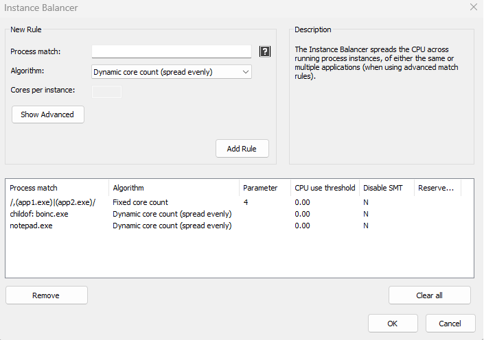 Instance Balancer configuration screenshot